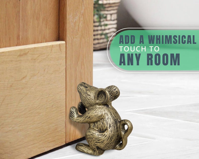 Comfify Cast Iron Mouse Door Stop â€“ 1 Piece â€“ Decorative Rustic Door Holder for Bedroom, Bath, and Exterior Doors â€“ Antique Gold Finish - Image 4